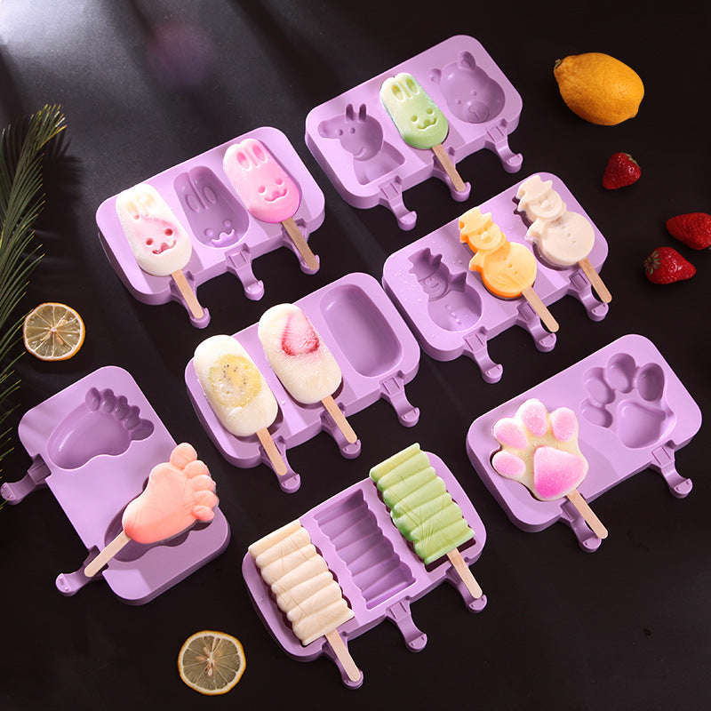 7-in-1 Silicone Popsicle Ice Cream Molds With Sticks Purple