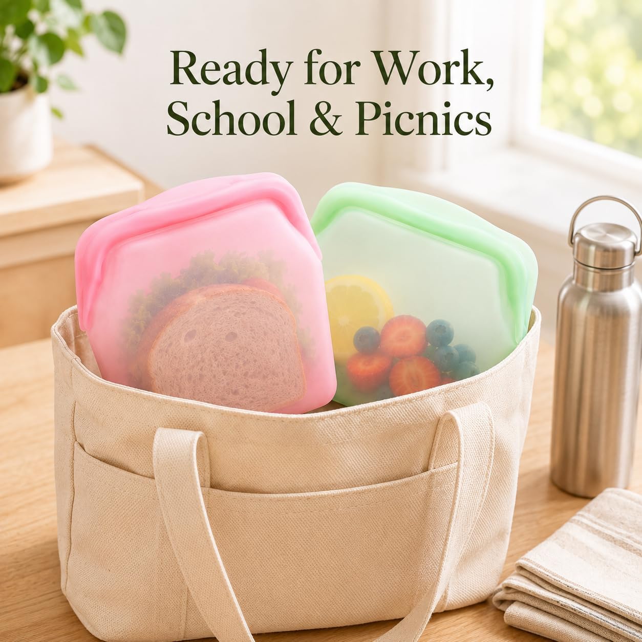 5 PCS Silicone Reusable Leakproof Standing Food Storage Bags