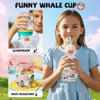300ml Kids Whale Squirt Leakproof Straw Sippy Cup With Strap