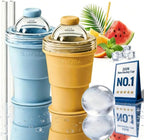 2 Pcs Foldable Silicone Ice Ball Cup with Straw & Lid