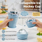 2 Pcs Foldable Silicone Ice Ball Cup with Straw & Lid