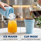 2 Pcs Foldable Silicone Ice Ball Cup with Straw & Lid