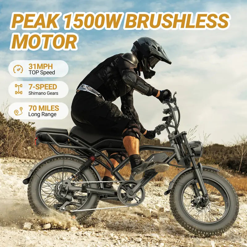 1500W Off-Road Electric Bike | 31MPH & 70 Miles Max Range